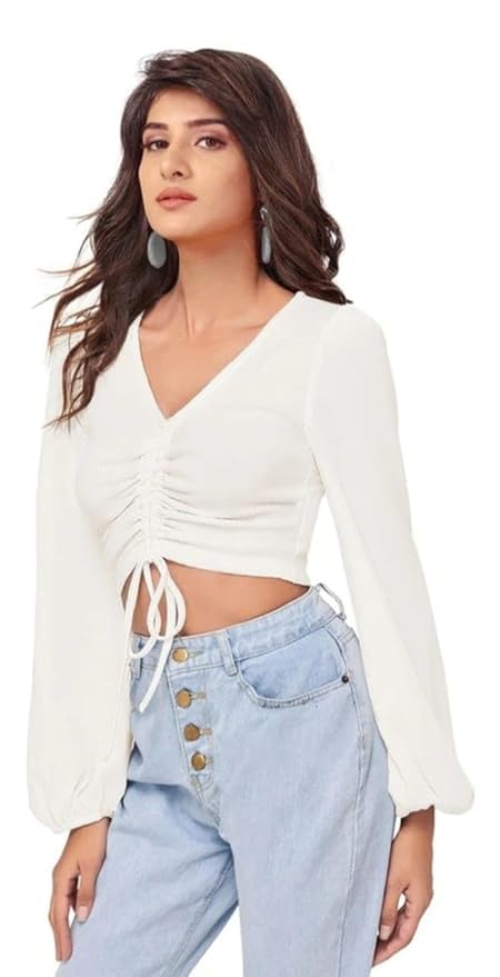 Women Beautiful Lyacra Croptop || Regular Fit and Full Sleeve T-Shirt for Girls & Women || Solid Colors V-Neck || Stylish Casual & Office Wear Holiday Croptop-image-23