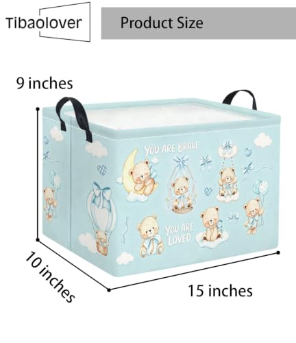 Image of Rectangular Kids Storage Basket Baby Gift Basket Cute Toy Storage Bin Organizer Shelf Book Basket Room Decor(Blue Bear)