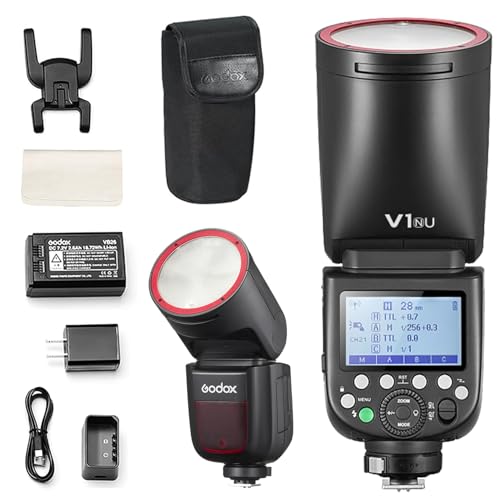 Godox V1-N USA Version Flash for Nikon, V1-NU Flash Speedlight with 2.4G Wireless TTL, Rechargeable Battery, 1/8000s High-Speed Sync, 10 Levels LED Modeling Light On-Camera Round Head Flash Speedlite