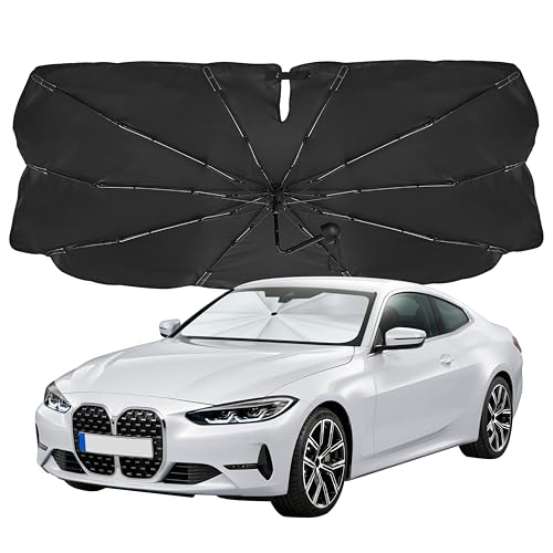 EcoNour Umbrella Windshield Sun Shade for Car | Foldable Umbrella Sun Shield | UV & Heat Protection for Front Window Shade with Storage Pouch | Fits Sedans Truck & SUVs | Medium 57