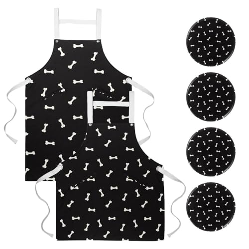 Tablier de cuisine réglable anti taches motif os pour chien multicolore