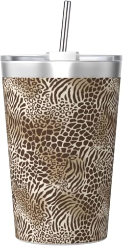魔法瓶 ヒョウ柄 レオパード柄 タンブラー 350ml ステンレス製 水筒蓋とストロー付き 真空断熱漏れない 持ち運び 直飲み 子供 通勤 通学 かわいい おしゃれ プレゼント