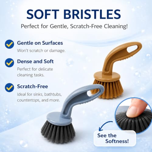 Image of KWEL Kitchen & Bathroom Cleaning Brush | Plastic Sink Scrub Brush for Wash Basin, Tiles, Countertops & Dishes | Strong Bristles | Pack of 2 | Multicolor