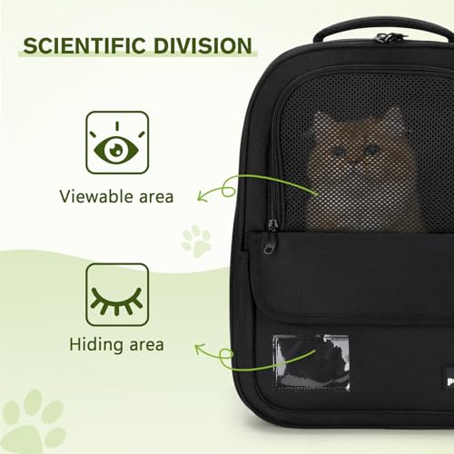 pecute Haustier Rucksack 6kg, Tragbare und Faltbare Katzentasche, Atmungsaktive und Leichte Hundetasche, Wasserdichtes Oxford-Tuch, für Reisen, Wandern,Schwarz
