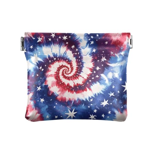 Coin Purse for Women American Flag Tie Dye Swirl Coin Pouch Change Holder PU Leather Mini Wallet Portable Coin Bag Money Pocket