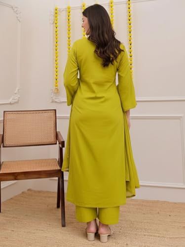 Image of ANNI Designer Pure Cotton Embroidered Kurta Set for Women | Rust Orange Kurta with Pants & Dupatta | Floral Neck & Hem Embroidery | Cotton Kurta Set for Women | 10 Colour Options Available