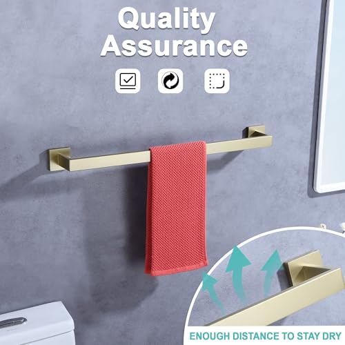 LANC 2-Pack 16-Inch Brushed Gold Bathroom Towel Bars, Total-18 Square Towel Racks Single Hand Towel Holders SUS304 Stainless Steel Wall Mount Lavatory Towel Hanger Towel Rods,A8804-4BG by LANC - Image 2