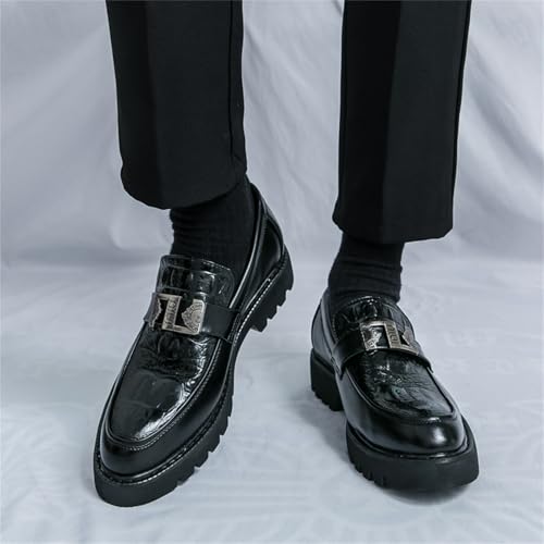 Image of Mens Loafers - Crocodile Texture Faux Leather Driving Shoes, Slip On Penny Moccasins for Business & Casual