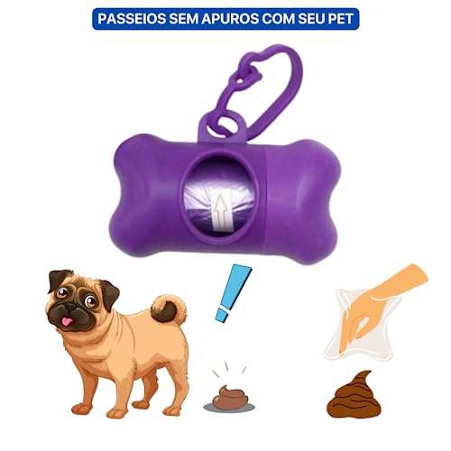 Kit Pet Suporte Cata Caca Pet Com Refil 60 Saquinhos Coco Cães Gato (Roxo)