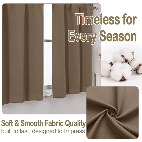 Image of Brown Blackout Curtains for Small Window Treatment, Light Blocking Short Kitchen Window Curtains Over Sink, Dual Rod Pocket Half Window Tiers for Bathroom Basement, 2x40Wx36L Inches