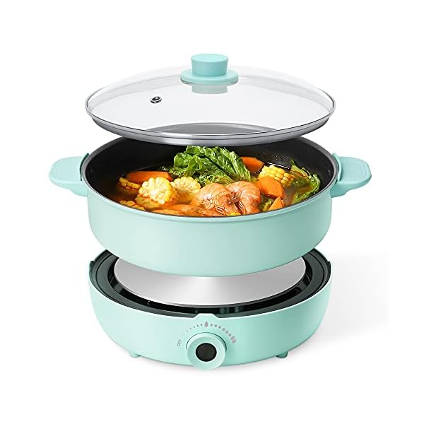 Hot Pot Electric with Burner, 5.3QT Hot Pot Electric Shabu Shabu Pot, Split Multi Non-Stick Electric Skillet, Portable Kitchen Burner Stove with Shabu Hot Pot for Home Cooking, Family Party