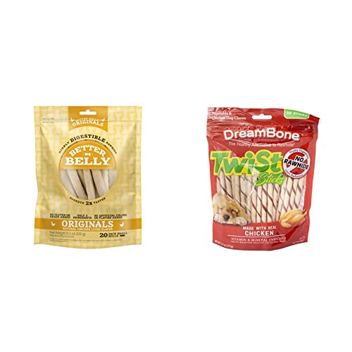 Better Belly Chicken Liver Small Rawhide Rolls (20 Count) and DreamBone Twist Sticks (50 Count)