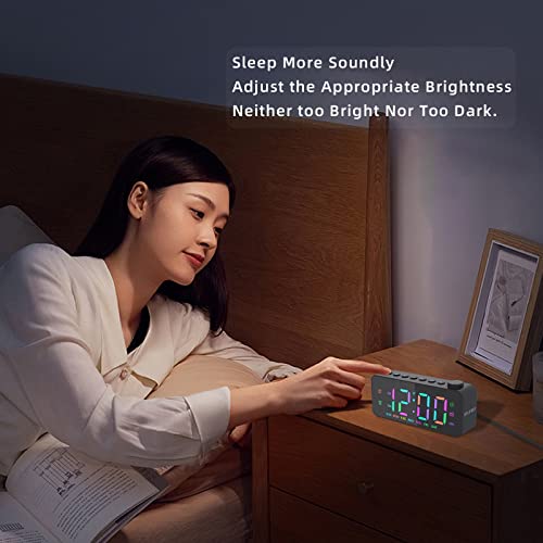 Splitsky Digital Alarm Clock For Bedroom With Fm Radio,8-Color Font Dimmer, Usb A,C 2 Charging Ports, Timer, Dual Alarm,Large Number Bedside Alarm Clock,For Adults Kids Teens Heavy Sleepers. #TOP5