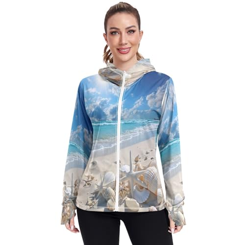 Kigai Shells Women's UPF 50+ Sun Protection Hoodie Jacket Zip Long Sleeve Sun Shirt for Gardening Hiking Outdoor