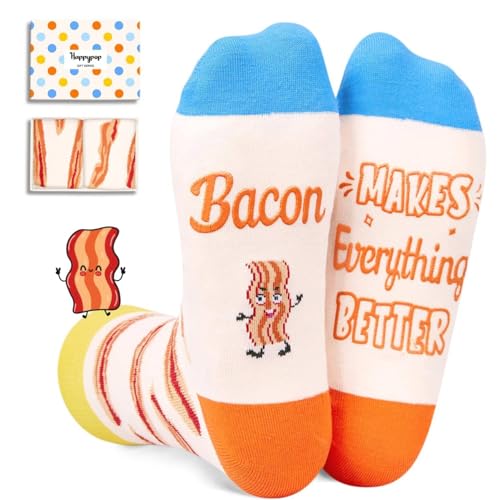 HAPPYPOP Bacon Gifts for Women Men - Bacon Socks for Men Women, Funny Meat Socks for Christmas