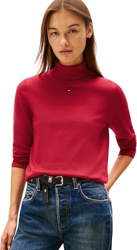 Tommy Jeans Damen Pullover Essential mit Rollkragen, Rot (Ruby Rhubarb), XXS – Ansicht 1