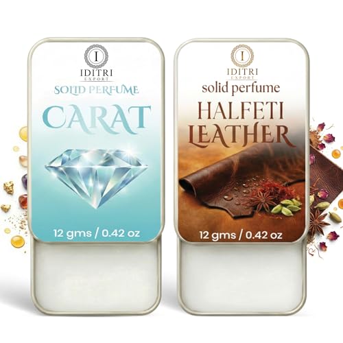 Image of IDITRI EXPORT Solid Perfume |Carat&Halfeti leather Alcohol Free Wax Perfume Balm, Long Lasting | Pocket Tin 12g, Pack Of 2| Non Greasy Smooth Glide, Travel Friendly Unisex Gifts He Or Her