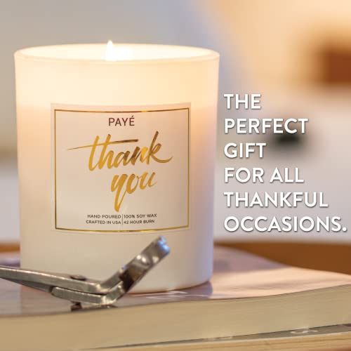 Payé Thank You Candle 100% Hand Poured Soy Wax All Natural Sea Salt & Orchid Fragrance - Large 10Oz White Glass Jar - Wooden Lid - Gift For Women And Men Includes Palo Santo - Handmade - 42 Hour Burn #TOP4