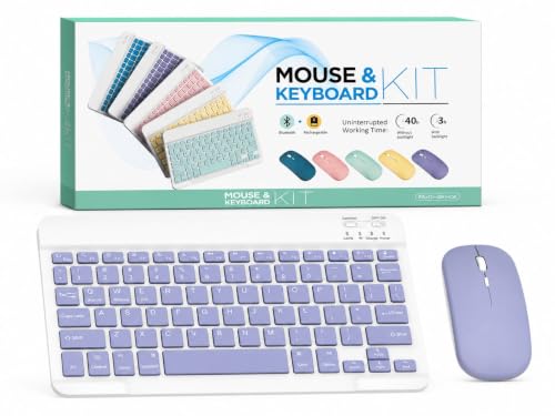 Image of Purple Colour Wireless Bluetooth Keyboard and Mouse Combo, Rechargeable Slim Multi-Device Keyboard with Bluetooth, Mouse with Bluetooth & 2.4G USB Receiver. (Black)