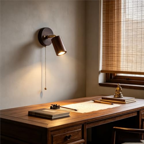 Luz de lectura con cadena de estilo japonés en madera de nogal 3