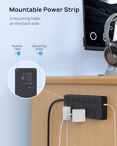 Image of TROND Long Extension Cord 15 FT, 4000J Surge Protector Power Strip
