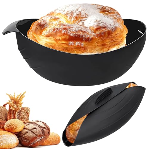 LINTRA 3-in-1 Brotbackformen, Hitzebeständiges Brotbackform Oval, Faltbares Brotform Silikon, Schwarzes Brotbackschale, Temperaturbeständig Bis 260°, für Backen, Rühren und Dämpfen