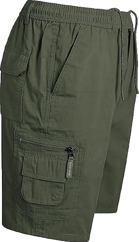 Image of JUST LOOK Mens Cargo Shorts Combat Multi Pocket Elasticated Waist Plain Lightweight Shorts (UK, Alpha, L, Regular, Short, Khaki)