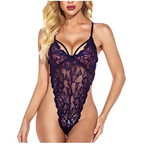 Neartime lace lingerie jumpsuit for women hollow out bodysuit bla…