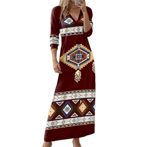 Vestido de fiesta de graduación de manga larga para mujer, cuello en V, floral, casual, para noche, playa, boda, invitada, automne, rosso, M