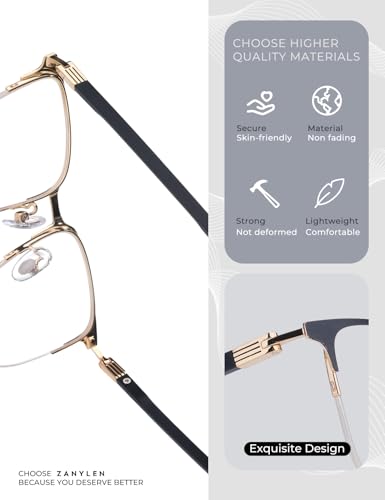Image of ZanyLen Blue Light Blocking Glasses Men Computer Gaming Glasses Rectangle Metal Semi-rimless Frame