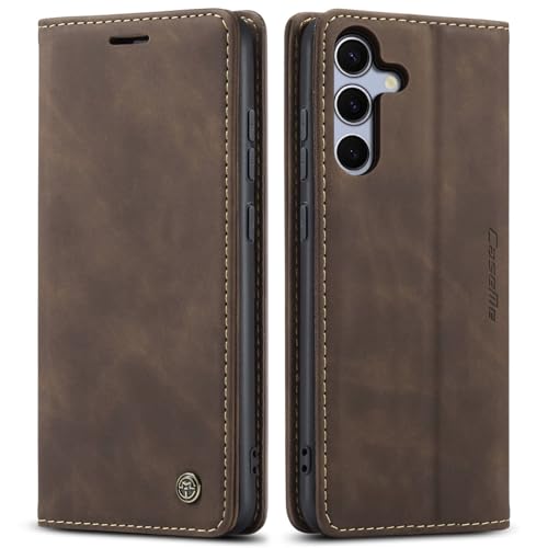 CaseMe for Samsung Galaxy S25 Wallet Case,Soft PU Leather Flip Magnetic Stand Flip Protective Leather Cover with ID & Credit Card Slots Holder Case (Coffee, S25)