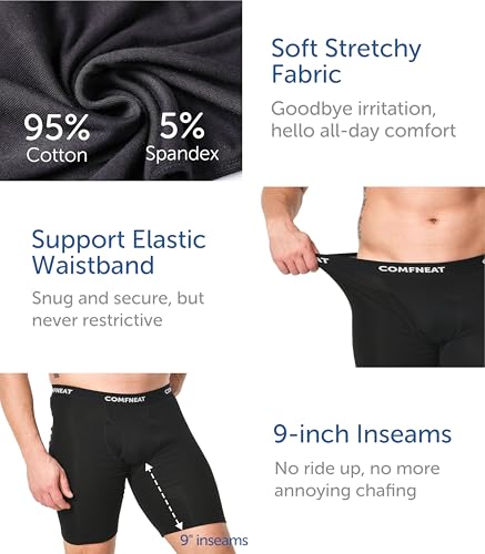Comfneat Men's 9" Long Leg Cotton Boxer Briefs Stretchy Comfy Underwear 4-Pack4