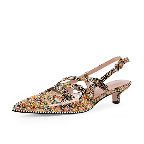 Women's Sexy Slingback Kitten Heel Buckle Beaded Pumps Pointed Toe Dress Party Shoes