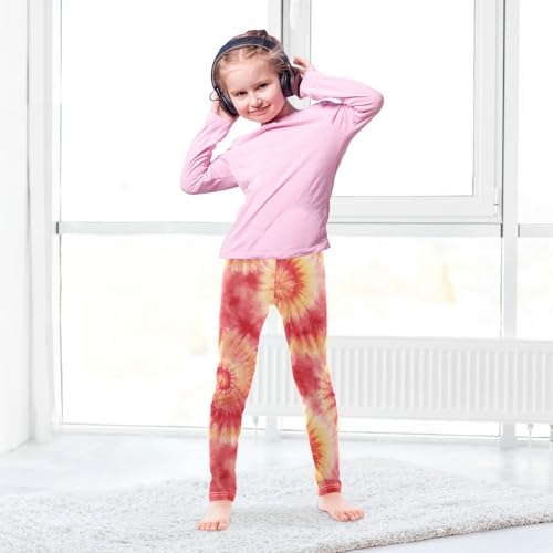 Girls Leggings Spiral Tie Dye Kids Length Leggings Pants Toddler Athletic Soft Red Tights Trousers 4T4