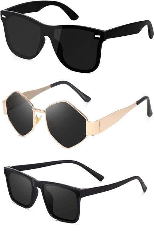 Combo offer Pack of 3 square goggles::karan aujla goggles::karan aujla shades combo pack of full black shades with black goggles for women::goggles for men::Women MC-767-image-46