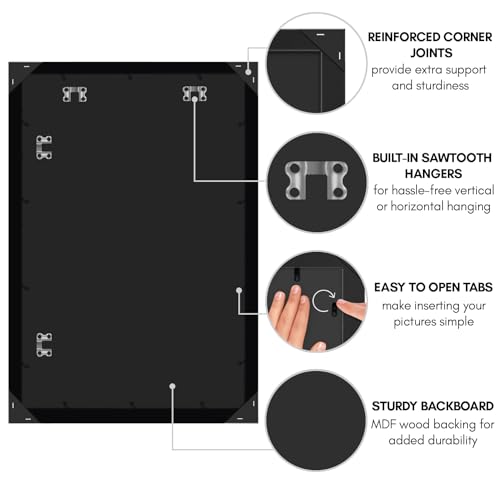 Americanflat 16x24 Poster Frame with Polished Plexiglass - Black Picture Frame - Wide Photo Frames Made of Engineered Wood for Vertical or Horizontal Wall Display - Epic Collection - Black