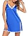 Ekouaer Women's Satin Lace Trim Slip Chemise Nightgown,Blue,Large