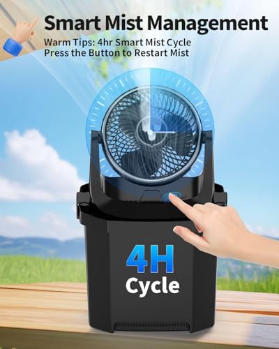 EasyAcc Misting Fan Portable with 7L Bucket, Outdoor Camping Fan 20000mAh Battery 116Hrs, 90°Oscillating,3 Spray Mister,Remote Control,Stepless Speed Camping fan for Patios Car Out image 3