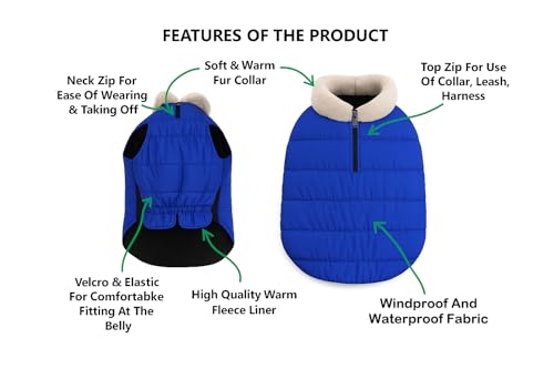 Image of The Pets Company Dog Winter Coat Jacket, Clothes, Windproof, Waterproof, Light Weight, Washable, Ultra Warm Thick Fleece Lined Dog Vest for Cold Weather Protection, (Blue, Small - Medium - 16 Inch)