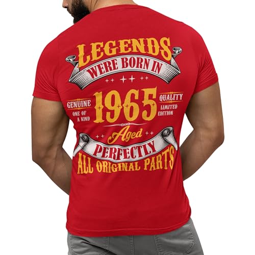 60th Birthday Shirt for Men, Legends were Born in 1965, Vintage 60 Years Old Tee T Shirt, Left Chest & Full Back Print