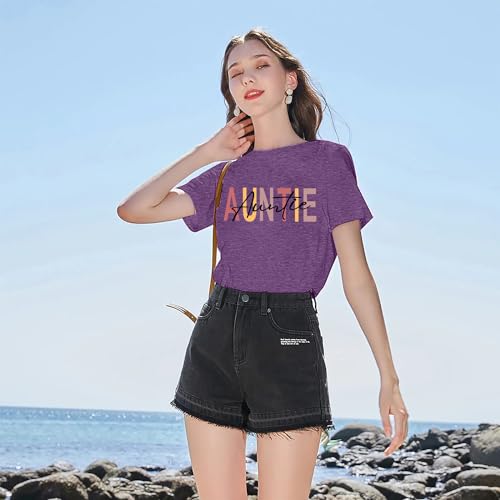 Image of Auntie Women Warm Lovely Love Print Blessing Holiday Summer Ladies Women Casual Short Sleeve T-Shirt.