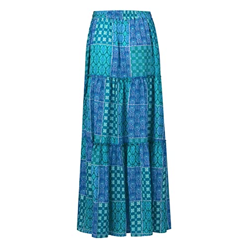 Boho Skirts for Women Pleated Ruffle Flowy Skirt Women's Summer Long Maxi Bohemian High Waist A Line Skirt with Pockets3