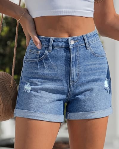 Image of GRAPENT Jean Shorts Womens High Waisted Trendy Cuffed Hem Ripped Stretchy Casual 2026 Denim Jorts Summer Shorts