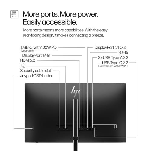 Image of HP Series 5 Pro 27 inch Inch QHD USB-C Docking Monitor | 4-Way adjustability Tilt /Swivel /Pivot /Height, VESA Mount, Displayport, Black /Silver, W /DKZ Hub & Single Mount Arm