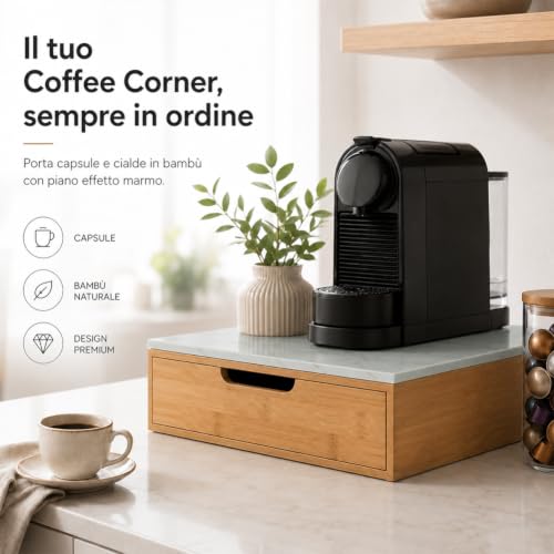 BAKAJI Kapselhalter mit Schublade für Kapseln Nescpresso Dolcegusto Modomio Caffe Lavazza Teebeutel Zucker aus Bambusholz (31… – Ansicht 5
