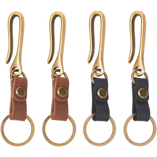 SUNNYCLUE 4 porte Clés en Forme de U en Alliage avec Crochet de Poisson 2 couleurs Rétro Crochet de Ceinture avec Cuir de Vache Accessoires en Fer Boucle de Clé Clips de Poche pour Hommes Porte Clés P