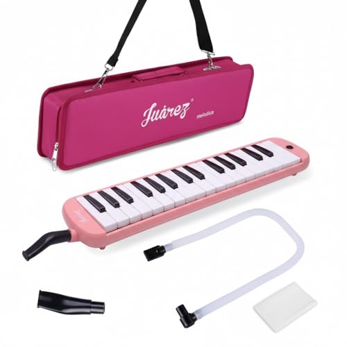 Image of Juarez 37 Key Melodica JMLD37PK Musical Instrument Soprano Air Piano Keyboard Pianica with Carrying Bag, 1 Soft Long Tube, 1 Mouthpiece, Wipe Cloth, Pink