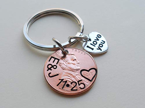 Jewelryeveryday Custom Hand Stamped Personalized Penny Keychain Initials With Heart Around Year thumb #3