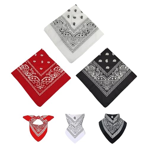 3 Stück Bandana Kopftuch Damen und Herren,Nickitücher Kopftuch Halstuch Männer, Paisley Bandana Kopftücher,Headwear Haar für Halstuch Dreickstuch Schal Pirat Cowboy(20*15*1.5cm, Rot, Schwarz, Weiß)