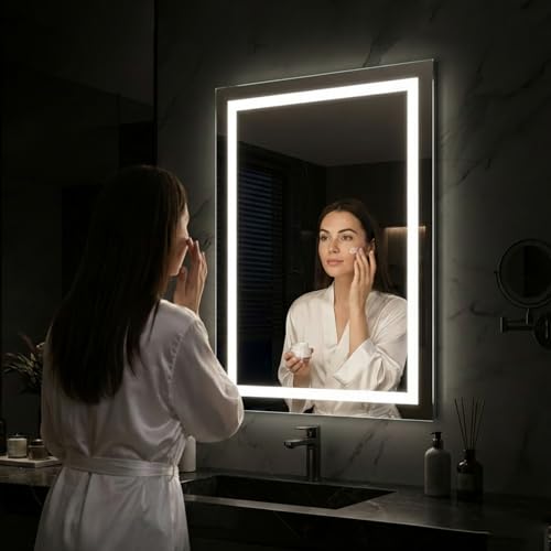 Image of 36 inchx 36 inch LED Bathroom Mirror with Lights, Anti-Fog, Stepless Dimmable, Backlit & Front Lit, 3 Colors, Memory Function, Mirror with Lights, Shatterproof Led Mirror for Bathroom